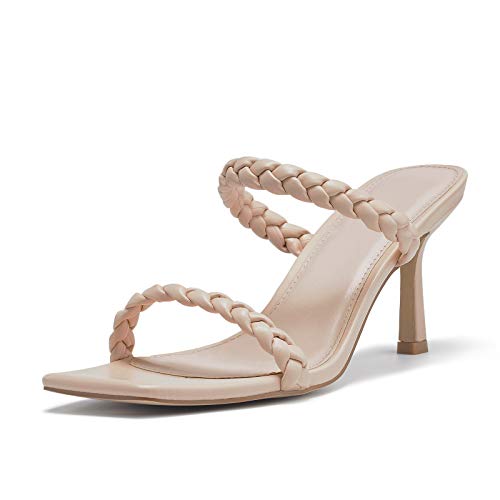 Vetaste Women's Braided Heeled Sandals Square Open Toe Stiletto Heels Woven Slip On Slide Shoes #TOP25