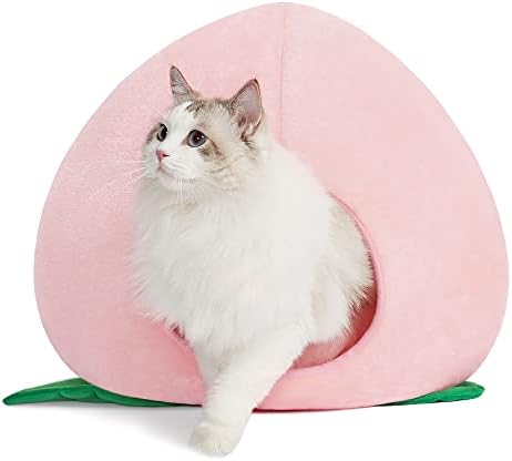VETRESKA Cat Bed for Indoor Cats, Cat House Hut with Washable Removable Cushion Pad Warming Cat Igloo Cave Kitten Beds Comfy Small Pet Condos Cat Hideaway Small Dog Tent Bed Cute Pink Peach