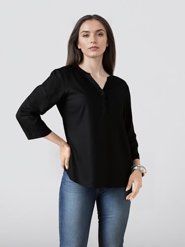 Image of FYLTR Women's Casual Roll -Up Sleeves Rayon V-Neck Top - Western Tops | Shirts for Women | Soft & Comfortable | Tops for Jeans