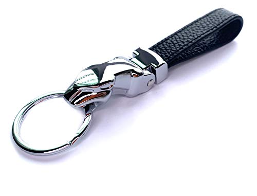 Mehr® Jaguar Genuine Leather Key Chain - Elegant Keychain - Key Ring (Black)