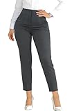 LOVESHOOT Womens High Waisted Pants 2026 Trendy Pleated Straight Leg Dress Pant Business Work Casual Trousers with Pockets Size Large Dark Grey