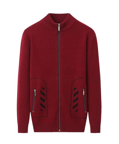 Vsadsau Men Wool Zipper Sweater Stand Collar Cardigan Sweater Thick Knitted Warm Long Sleeve Jumpers