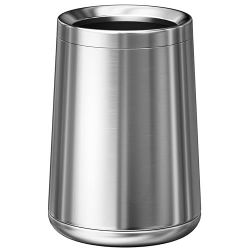 Image of 10L /2.6GAL Silver Stainless Stell Trash Can,Brushed Nickel Bathroom Trash Can,Open Top Garbage Can for Bathroom,Bedroom,Hotel,Kitchen,RV