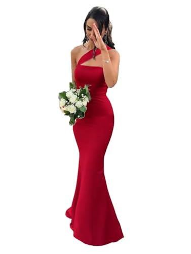 Image of Stretch Spandex Bridesmaid Dresses Long 2026 One Shoulder Formal Gowns Satin Mermaid Prom Wedding Guest DR0194N
