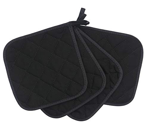 Gqzluck Cotton Heat Resistant Pot Holders, Everyday Kitchen Basic Square Solid Color Pot Holder, Multipurpose Quilted Hot Pads For Cooking And Baking Set Of 4 (Black) #TOP2