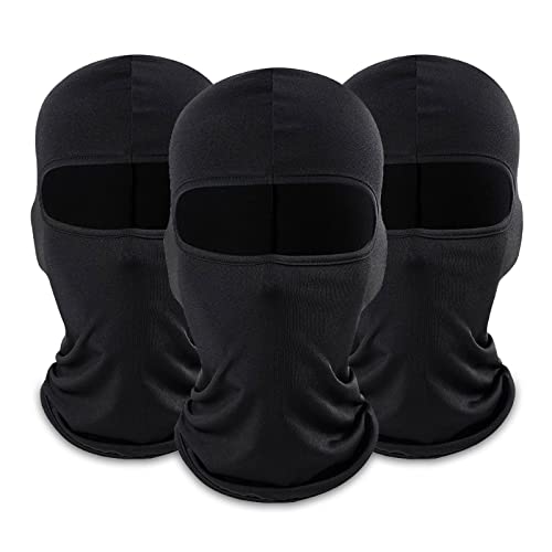 MIVAIUN 3 Piezas Máscara de Pasamontañas, Balaclava Negro Máscara de Esquí para Hombre y Mujer, Pasamontañas Moto, Multiusos, Ligero Suave Transpirable y Resistente al Viento, Protector UV (Negro)