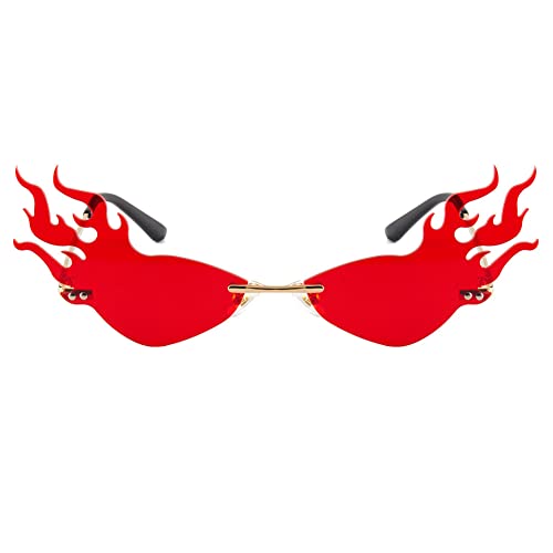 LASPOR Fire Flame Sunglasses for Women Men Retro Wave Rimless Glasses Vintage Fire Shape Gold Metal Frameless Eyewear