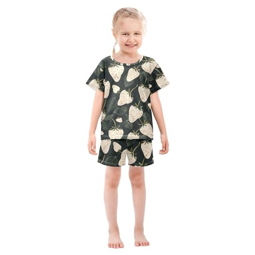 ALAZA White Strawberry Black Pajamas Short Sleeve 2 Piece Sleepwear Top and Bottom Pajama Set Unisex3