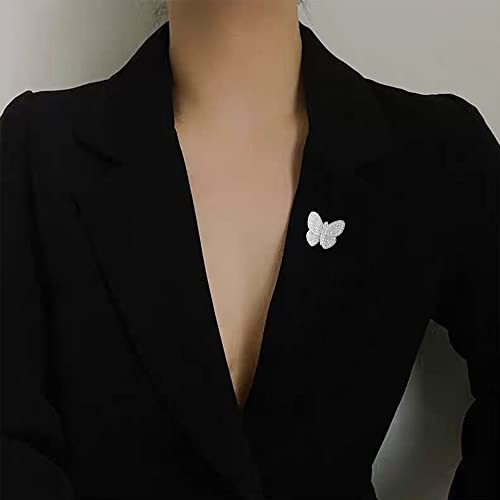Image of GBAHFY Butterfly Pearl Brooch Gold Elegant Bridal Vintage Style Pins Wedding Banquet Anniversary Brooch for Women (K-Silver)