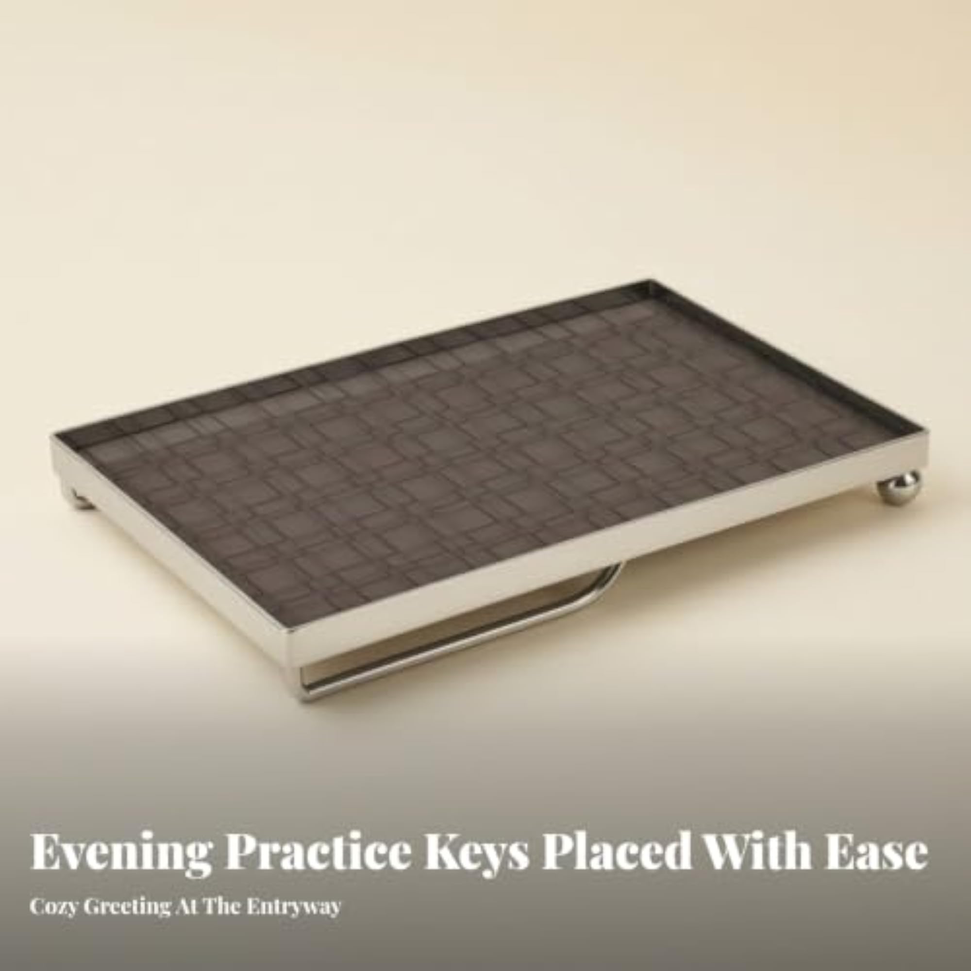 Woven Textured Iron Tray with Leather Surface