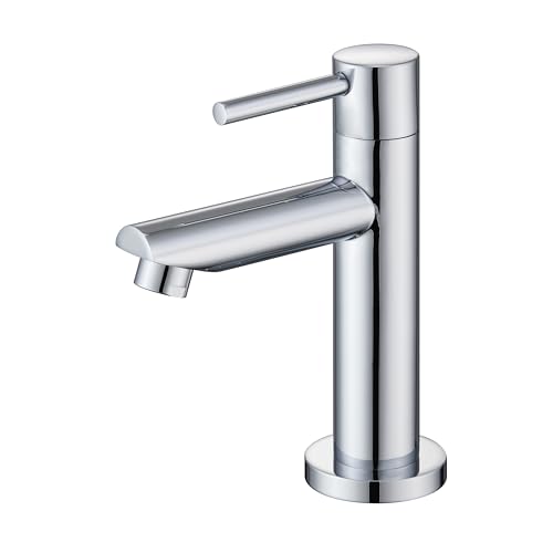 Florenta Kaltwasserhahn Gäste WC für kleine Waschbecken Kaltwasserarmatur Waschtischarmatur aus Edelstahl mit 50cm Anschluss Wasserhahn Bad Einhebel für Badezimmer Chrom-Verbesserte Version