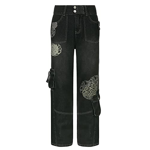 Streetwear Cargo Broek Grunge Baggy Jeans Vrouw Lage Taille Casual Losse Wijde Pijpen Broek Vintage Denim Broek