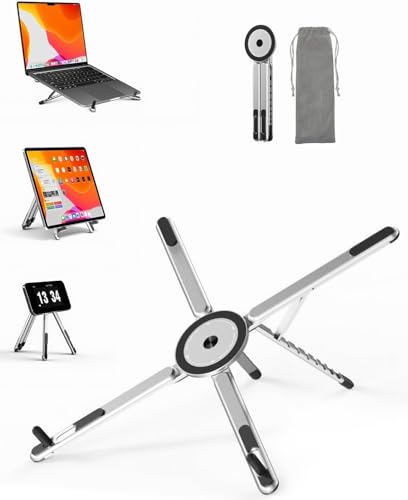 SupeDesk Adjustable Laptop Stand, 3-in-1 Magnetic Foldable Stand for Laptop, Tablet & Phone, Portable Aluminum Laptop Riser with Multi-Angle Support for Desk, Home & Travel