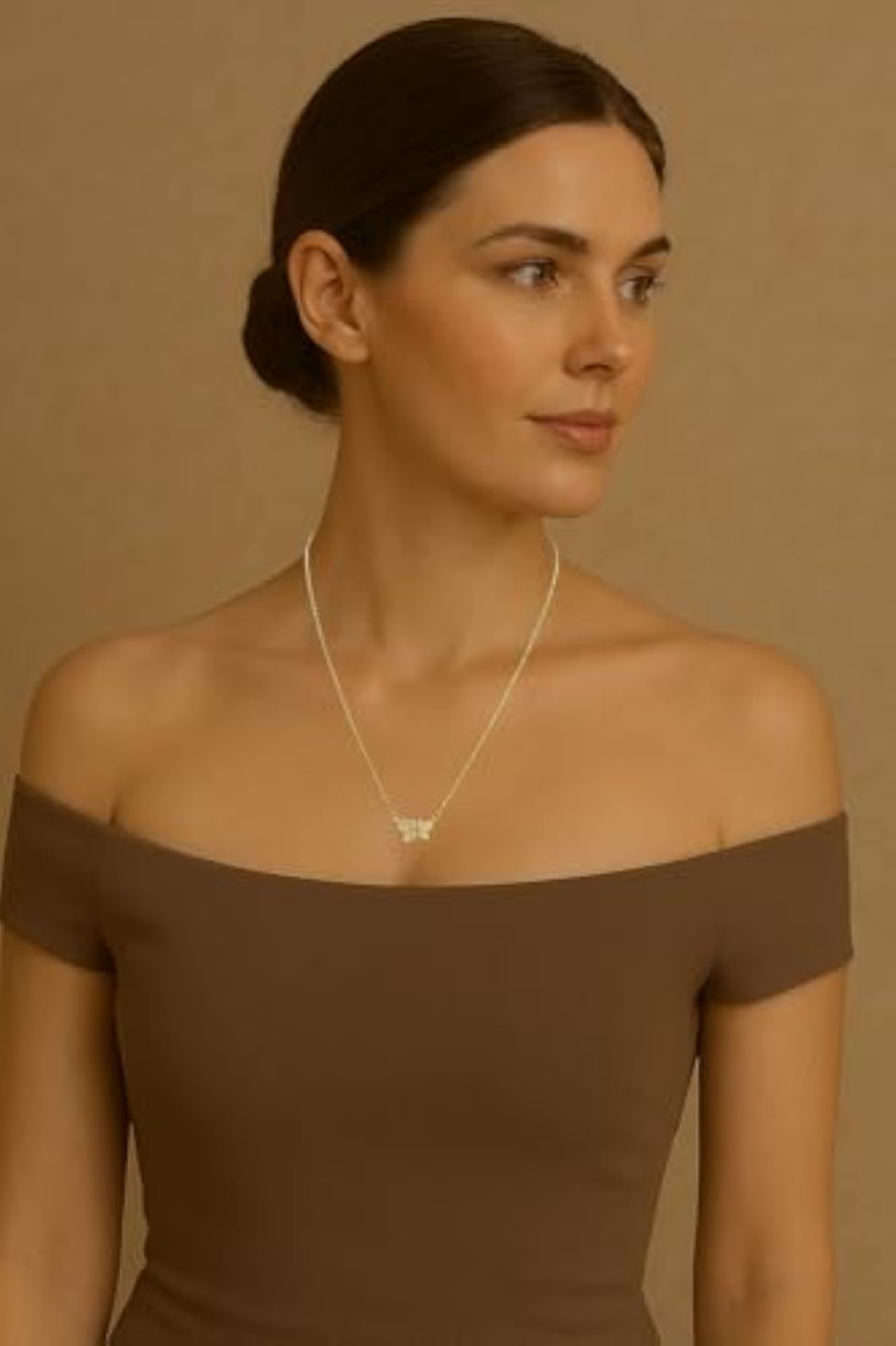 Dainty Gold Butterfly Necklace with Crystal Accents, Delicate