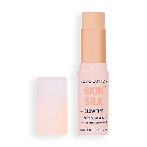 Revolution Skin Silk Glow Tint Transparenter Foundation Stick – Für Strahlende Haut, Kaschiert Unreinheiten & Glättet Feine Linien, Farbton Fair, 8g