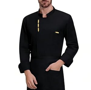 Kochjacke Herren Unisex Kochjacke, Stehkragen Uniform Koch Jacken Für Männer Deman Küchebekleidung Atmungsaktive Hotel Cafe Kochjacken Mit Tasche M