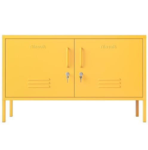 Aiasuit 2 Door Metal TV Stand Media Console for Large TV, 2-Tier Multi-Purpose Lockable Wide Storage Cabinet, Industrial Accent Cabinet for Home, Office, Entryway, Hallway