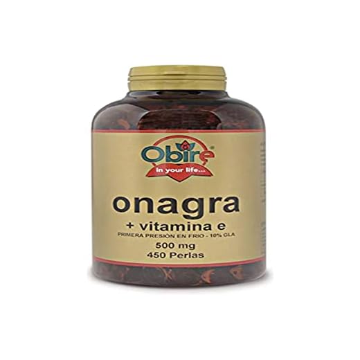 450 perlas Aceite de Onagra 500 mg con 10% en GLA (Ácido Gamma-linolénico) + 3,35 mg de Vitamina E. 450 perlas | Obire…