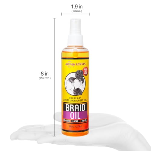 AllDay Locks Braid Foam - Long Lasting Mousse for Style & Shine, Braiding Foam for Women & Men, Sets & Seals for Easy Styling, Textured Haircare & Styling Protection - 8 oz Bottle (Braid Oil)