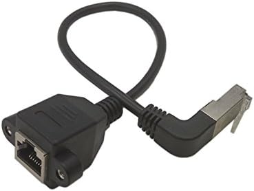 Wpeng RJ45 Down Angle Male to Female 90 Degree Angle RJ45 A Male to A Female Screw Panel Mount Network Extension Cable,Support Ethernet Cat 5e/Cat 6-10inch