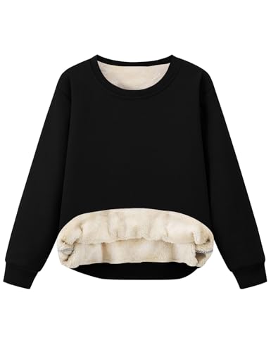 Flygo Unisex Boys Girls Fleece Lined Crewneck Sweatshirt Kids Warm Sherpa Pullover Sweater Sweatshirts Fall Winter Clothes