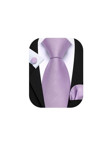 Image of Barry.Wang Plain Men Silk Ties Extra Long Satin Necktie for Wedding Business Handkerchief Cufflinks Set Solid Colors
