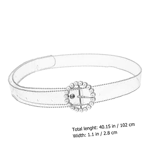 Adjustable Waist Belt with Rhinestone and Pearl Bead Decoration Lightweight Transparent PVC Sash Belt with Alloy Buckle Elegant Dress Accessory for Jackets and Simple Outfits2