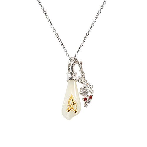 Collier argent 925 femme pendentif jade calla style chinois rétro breloque mixte