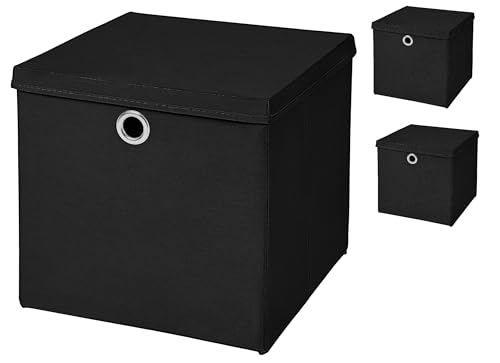 3 Stück Faltbox Schwarz 28 x 28 x 28 cm Aufbewahrungsbox faltbar mit Deckel