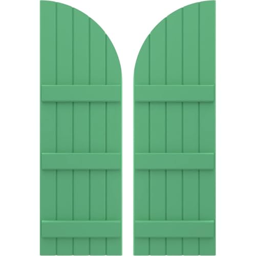 Ekena Millwork ARW401BQ518X73LPH Americraft Five 3 Exterior Real Wood Joined Board-n-Batten Shutters w/Arch Top (Per Pair), 73-in. H, Lily Pads