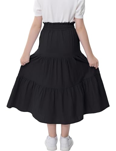 Image of Maxi Skorts Skirt for Girls Button Front High Waisted Long Skirt with Belt Ruffled Skirts with Pocket 3-12Years