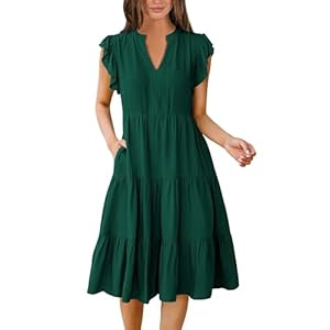 ANRABESS Womens Summer Dress Ruffle Sleeve V Neck Midi Dresses Fashion Casual Fit Flowy Tiered Boho Beach Vacation Sundress