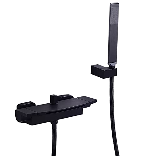 Ensemble de robinet de douche noir mat complet avec bec cascade mural en laiton - 2