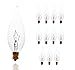 Pack of 12 25 Watt CFC Clear Flame Shaped Incandescent Light Bulb, Candelabra Base