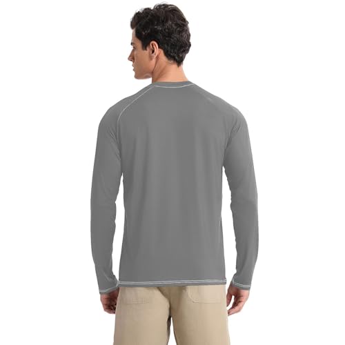 Gray UPF 50+ Sun Shirts for Men Loose Type Long Sleeve Rash Guard Long Sleeve Water Fishing2