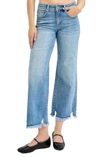 Dreamkue-Risen Women's Mid Rise Cropped Wide Leg Jeans Stretch Denim, Casual Fit