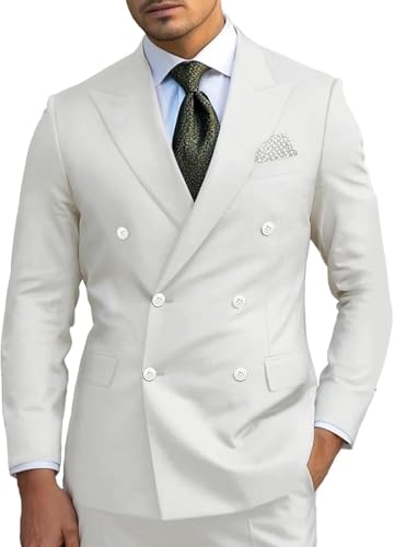 Slim Fit Men Suits for Groom Double Breasted Peak Lapel 2 Piece Sets Blazer Jacket Pants Business Wedding Tuxedo4