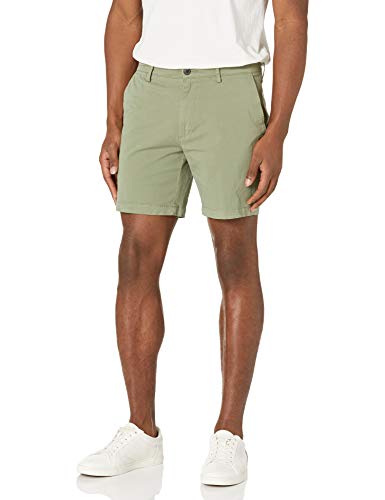 Marca Amazon – Goodthreads – Pantalón corto chino, cómodo y elástico sin pinzas en la parte delantera con tiro de 18 cm para hombre, Verde (Fatigue), W31