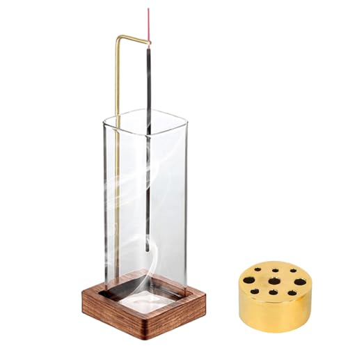 Supporto per bastoncini di incenso: 1 bruciatore di incenso con bottiglia di vetro rimovibile, in legno, per decorazione di casa, ufficio, yoga, meditazione