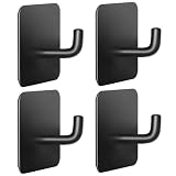 LACHILL Adhesive Hooks for Bathrooms, 4 Piece Towel Hooks for Hanging Hat Robe Coat, Stick on Hooks for Kitchens, Strong Self-Adhesive No Damage Waterproof Stainless Steel Sticky Hook (Black)