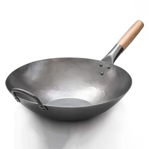 Wok de acero inoxidable 36 cm con mango de madera y acero
