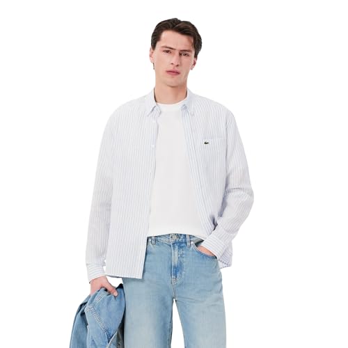 Image of Lacoste Regular Fit Striped Linen Shirt