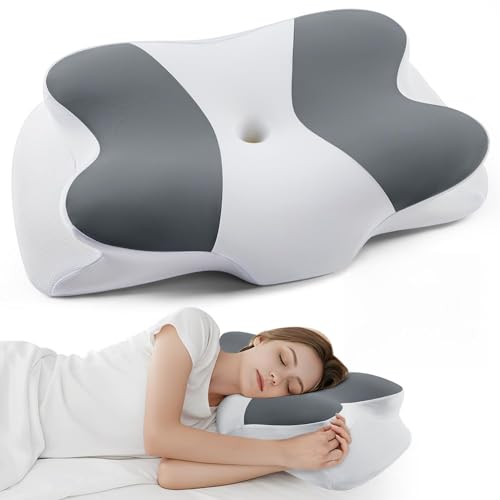 DONAMA Cervical Pillow for Sleeping, Contour Memory Foam Pillow for Neck and Shoulder Support, Ergonomic Neck Pillow for Side Back Stomach Sleepers, Bed Pillows with Cooling Pillowcase