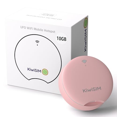 Image of KiwiSIM 4G LTE Mobile Hotspot, Portable WiFi 6 Device with 10GB Data for 30 Days, Compatible with AT&T, T-Mobile, Verizon, No Contract, Pay as You Go, UFO Shape Design, Pink