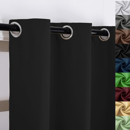 Lot de 2 rideaux occultants thermiques à oeillets design uni noir - 2