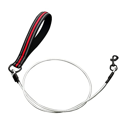 Suredoo Chew Proof Hundeleine, Widerstandsfähigem Metall Seil Leine, Kaubeständige Edelstahl Metall-Hundekettenleine mit Gepolstertem Griff (Rot) Cover