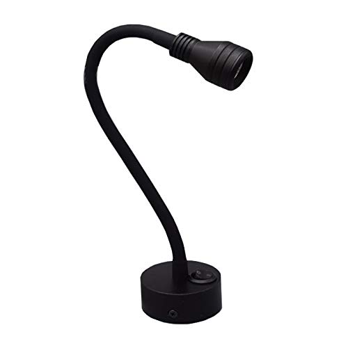 Brillraydo 3W Led Wall Mount Directional Spotlight Bedside Reading Picture Light On/Off Button Focus Picture Lighting Adjustable Flexible Goose Neck Black Warm White #TOP3