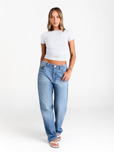 Image of Trendy Queen Womens Boat Neck Tops Short Sleeve Shirts | Compression Basic Tops,Y2K Aesthetic Slim Fit,Professional Business Casual, Polished Teacher Outfits