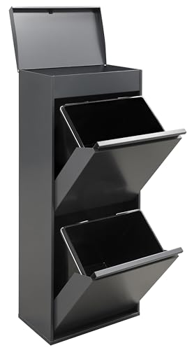 Arregui Top CR424-B2 Cubo de Basura y Reciclaje de 2 Compartimentos con Cajón Superior | 2x23 L (46 L) | con Cubetas grandes para Envases | Contenedores de Reciclaje de Cocina | antracita