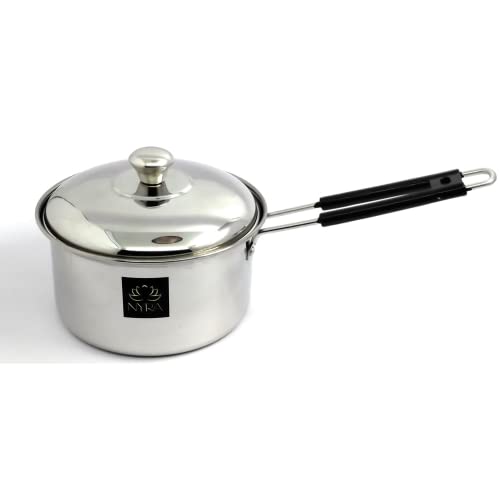 Image of NYRA Stainless Steel Induction Base Flat Bottom Sauce Pan with Lid - Available in 3 Sizes (Large - 1.8 LTR)